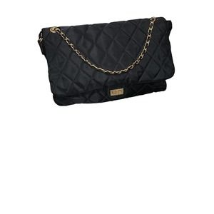 Large Size Quilted Black Parachute Fabric Type Chain Tassel Shoulder Bag